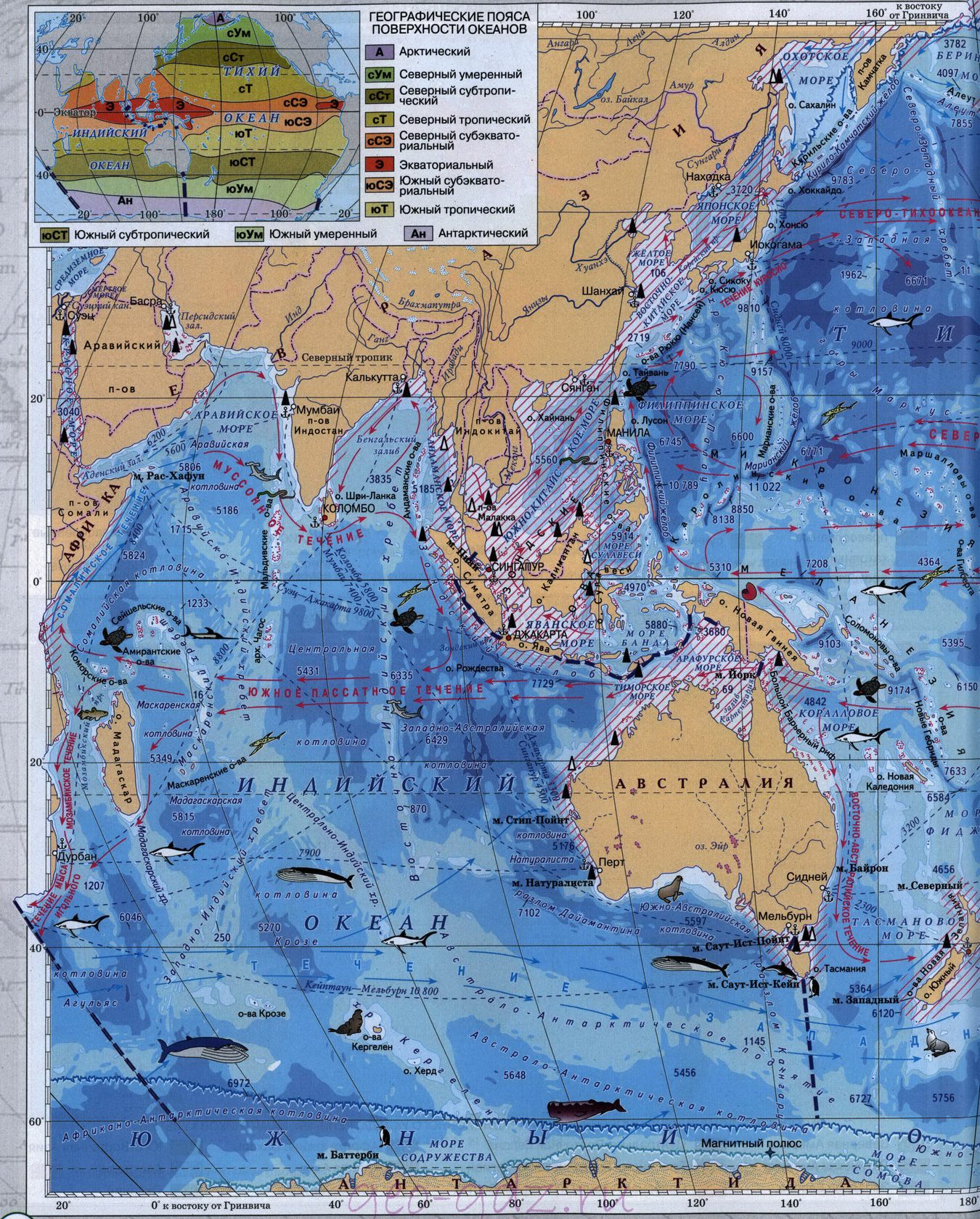 Физическая карта индийского океана